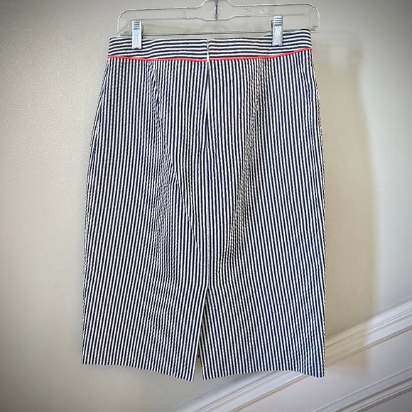 J. Crew Seersucker Stripe No. 2 Pencil Skirt with Neon Trim, Size 4 - Picture 3 of 10